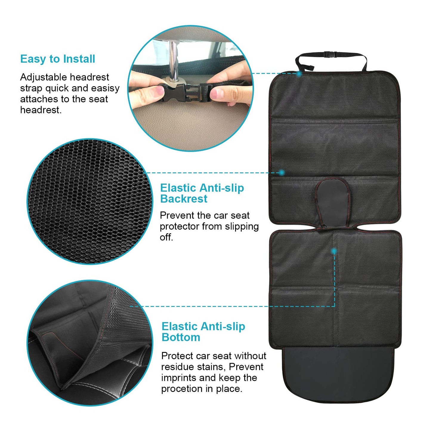 MORROLS Car Seat Protector, 2 Pack Carseat Protector with Thick Padding, Baby/Pets for Child Car Seat-Mesh Pockets-Waterproof-Universal Size(Black)