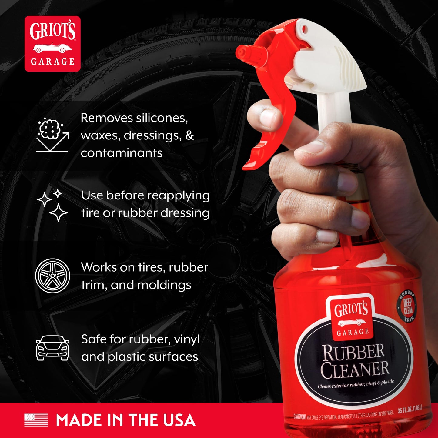 Griot's Garage Rubber Cleaner for Car Cleaning and Detailing, Works on Tires, Trims, and Moldings 11136, 35oz