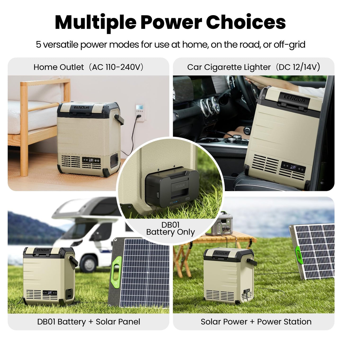 EENOUR D10 12 Volt Car Refrigerator, Portable Freezer 10.6Qt/10L Battery & Solar Powered Cooler 25W, -4~50℉, 12/24V DC, 110~240V AC, Idea for 2 People, Road Trips, Truck, Camping (Battery Included)