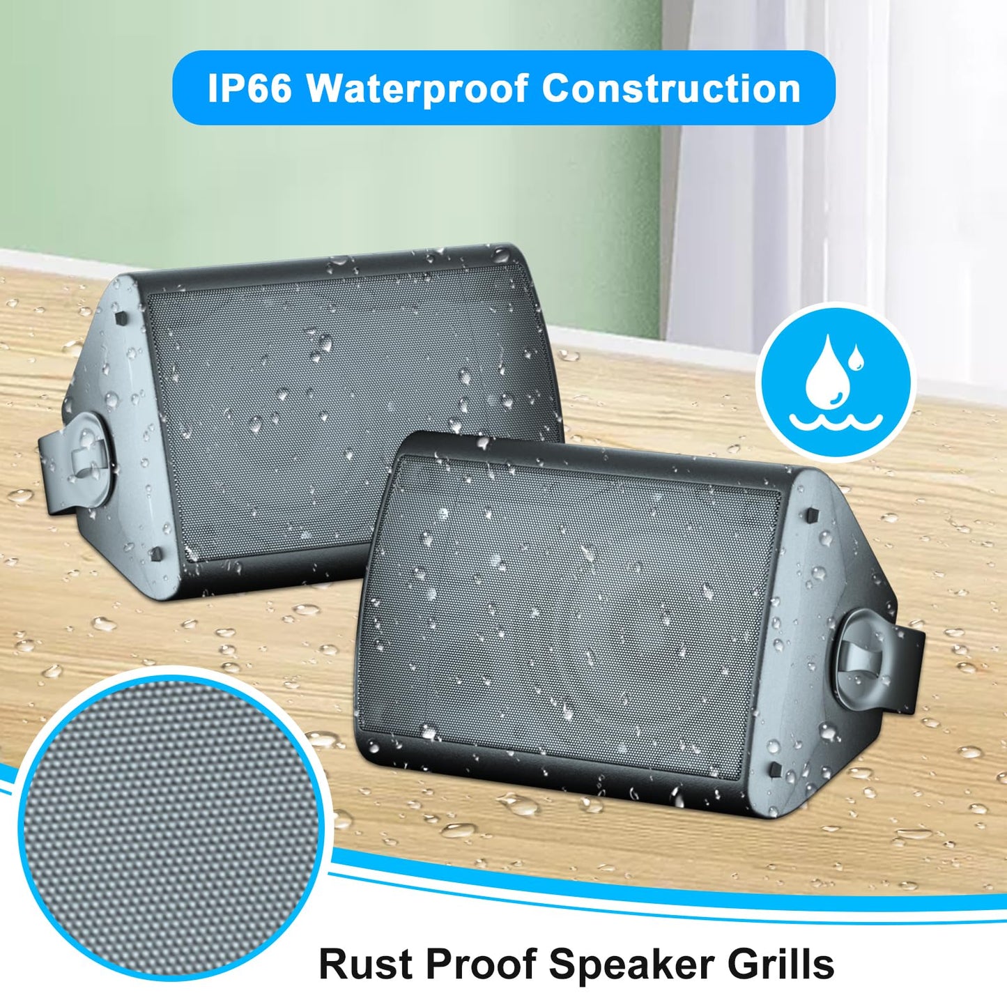 STUDIOFINIX 800W 6.5 Inch Outdoor Bluetooth Speakers Waterproof Wired with Multifunctional Amplifier Wall Mount Weatherproof Loudspeaker System for Patio Garden Poolside Home(4 Speakers,Black)