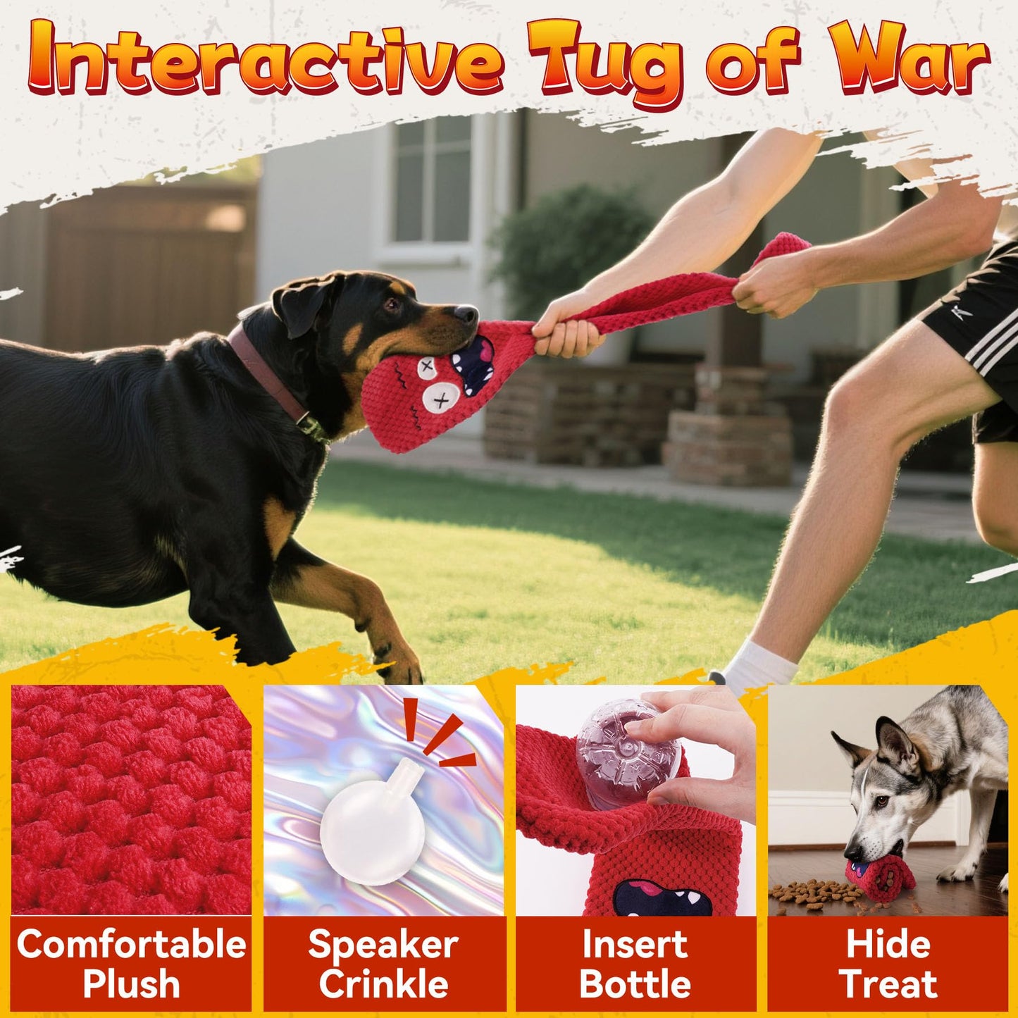 KIPRITII Heavy - Duty Dog Chew Toys for Aggressive Chewers – 6 Pack Tough Dog Toys Include Indestructible Chew Bone, Interactive Tug Toys & Squeaky Balls, Ideal for Medium & Large Breeds Dogs