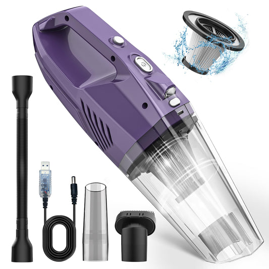 Handheld Vacuum Cordless - Car Vacuum Portable & Small Vacuum Cleaner with 6KPa Suction, USB Vacuum Cordless Rechargeable, HEPA Filter, LED Light for Pet Hair, Home, Car, Office - Includes Accessories