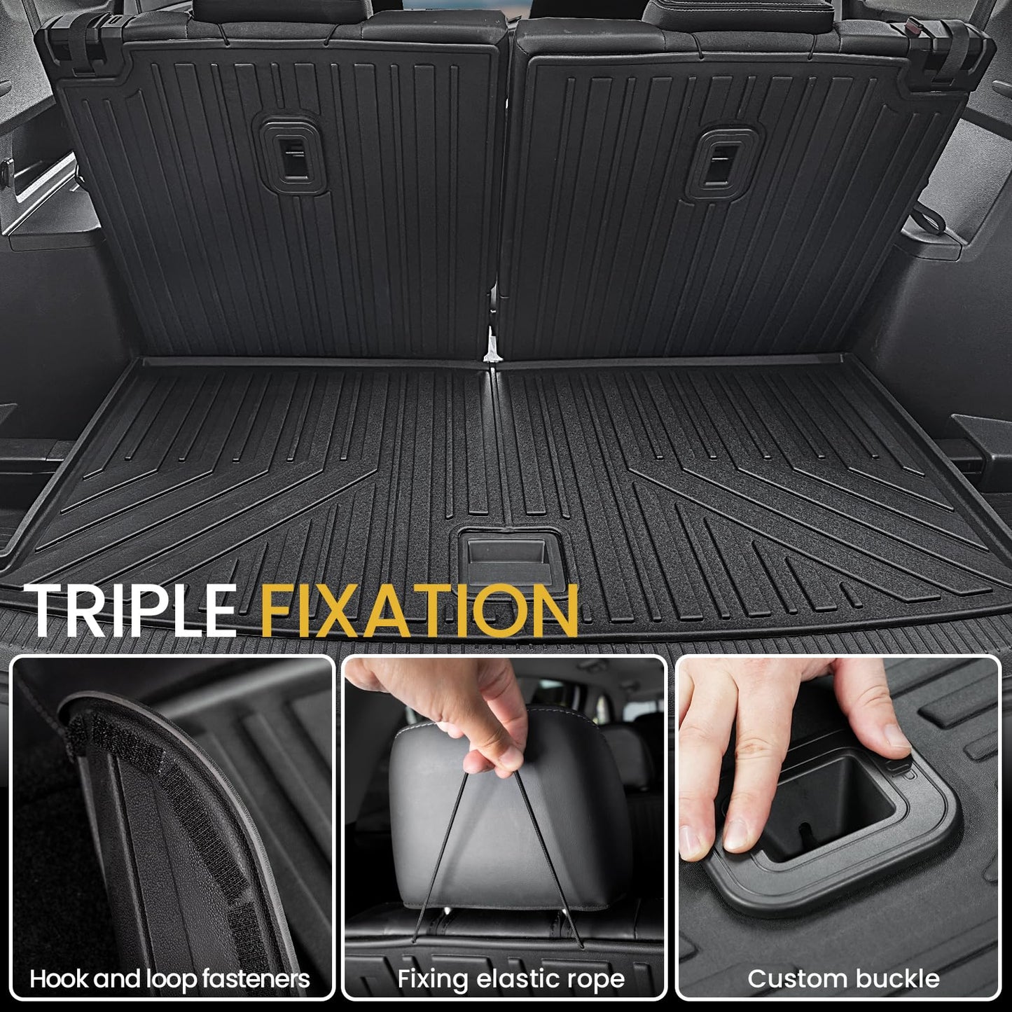 JOULARISE Floor Mats Set for 2018-2025 Volkswagen VW Atlas 7 Seats Bench Seating Car Mat Accessories(Not Fit Cross Sport), All Weather TPE Cargo Liner Trunk Mat(Floor Mats+2-in-1 Cargo Mat)