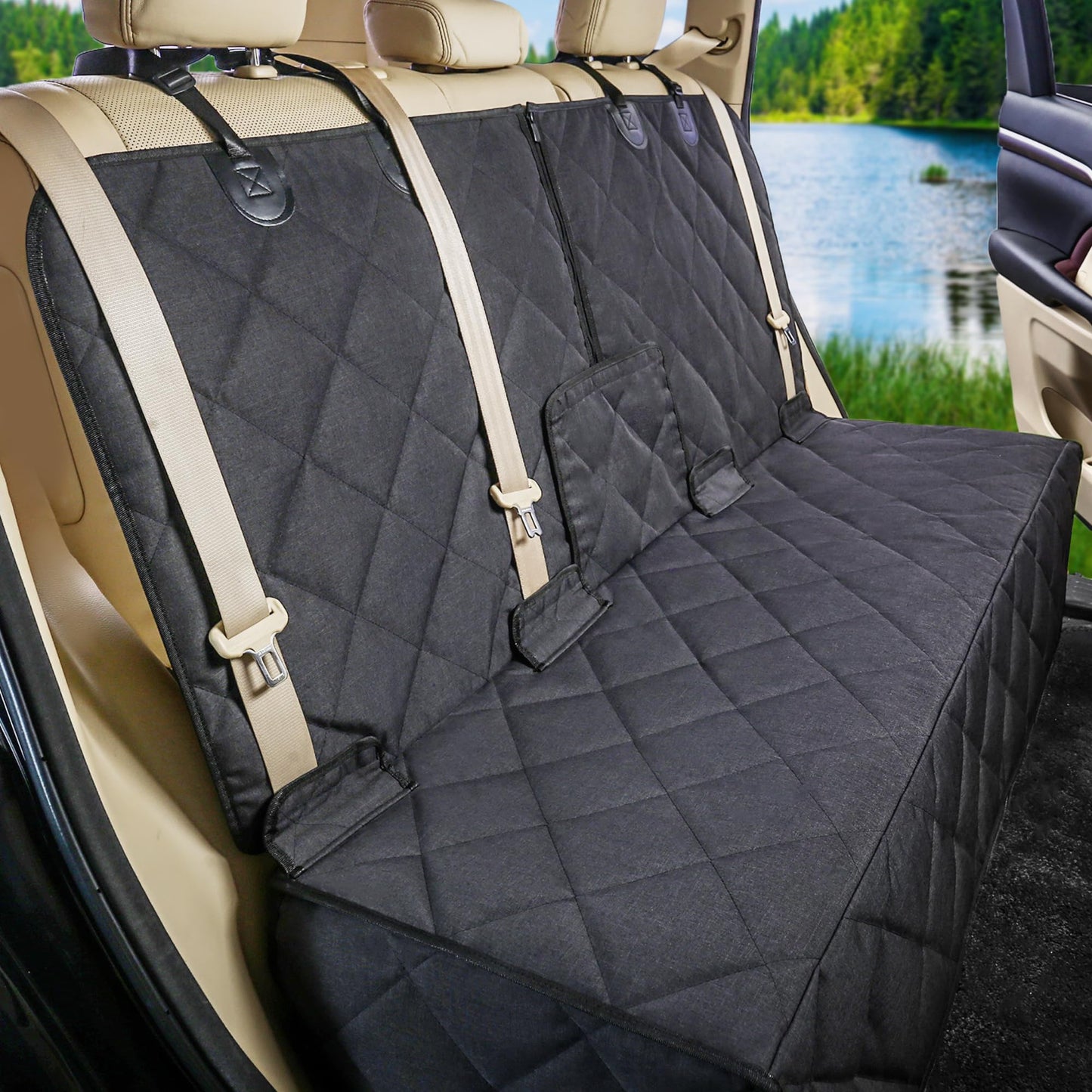 petalage Bench Dog Car Seat Cover for Back Seat Waterproof Seat Covers Durable Scratch Proof Nonslip, Protector for Pet Fur & Mud Washable Backseat Cover for Cars Armrest Compatible