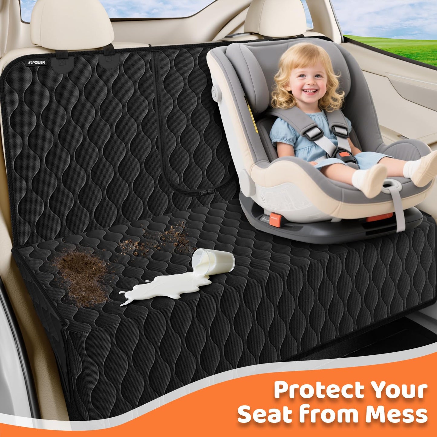 URPOWER Dog Car Seat Cover for Back Seat - Waterproof Bench Seat Cover Fits Middle Armrest for Cars, SUVs & Small Trucks, Nonslip Backseat Dog Covers Rear Seat Protector for Pets and Child