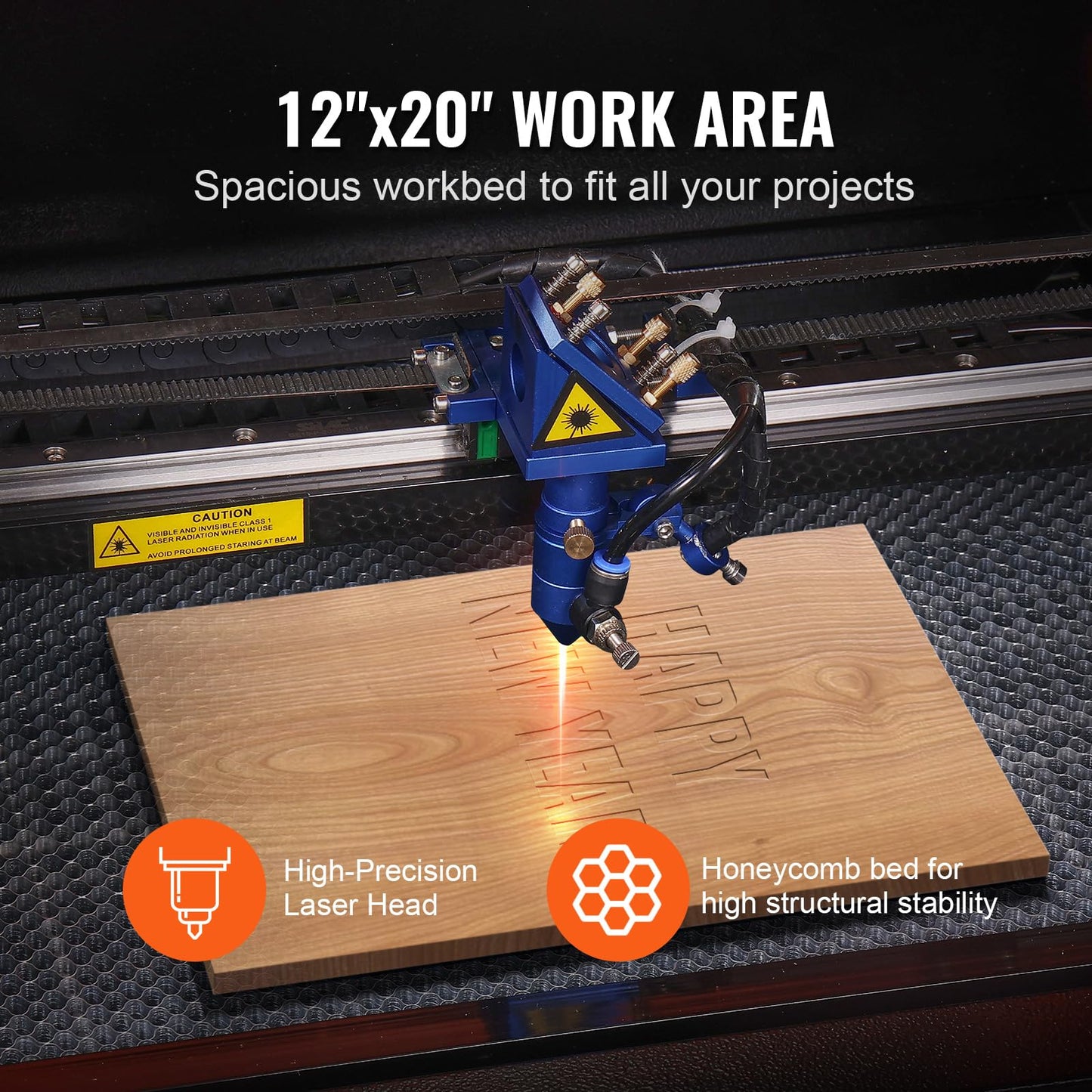 VEVOR 50W CO2 Laser Engraver, 12 x 20 in, 19.7 IPS Laser Cutter Machine with 2-Way Pass Air Assist, Compatible with LightBurn, CorelDRAW, AutoCAD, Windows, Mac OS, Linux, for Wood Acrylic Fabric More