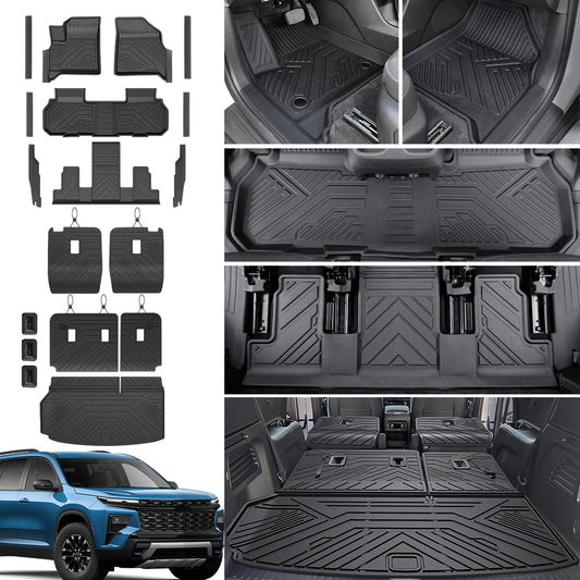 JOULARISE Floor Mats Set for 2024 2025 2026 Chevy Traverse & 2025 2026 Buick Enclave 7 Seats Captain Chairs, TPE All Weather Cargo Liner Trunk Mat Door Sill Guards Car Accessories