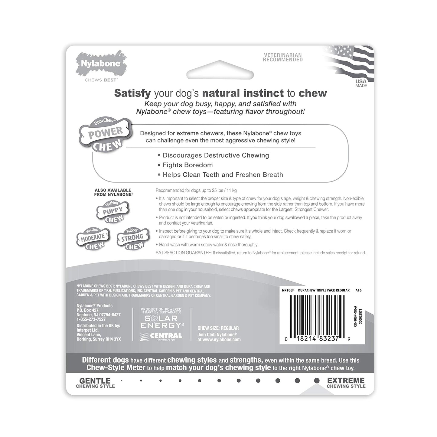 Nylabone Original Bone Power Chew Toy for Dogs, Durable Dog Toys for Aggressive Chewers, Peanut Butter Flavor, Small - Up to 25 Ibs, 3 Pack