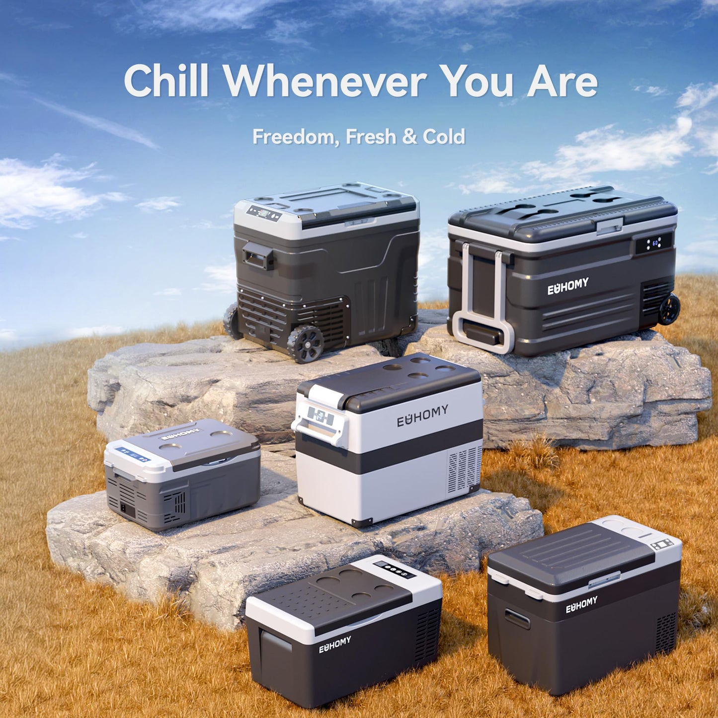 EUHOMY 12 Volt Refrigerator, 59QT(55L) Electric Cooler, 12V Fridge APP Control, 12V Cooler -4℉~68℉, Portable Freezer 12/24V DC 100-240V AC for Camping, Travel, Truck, Home