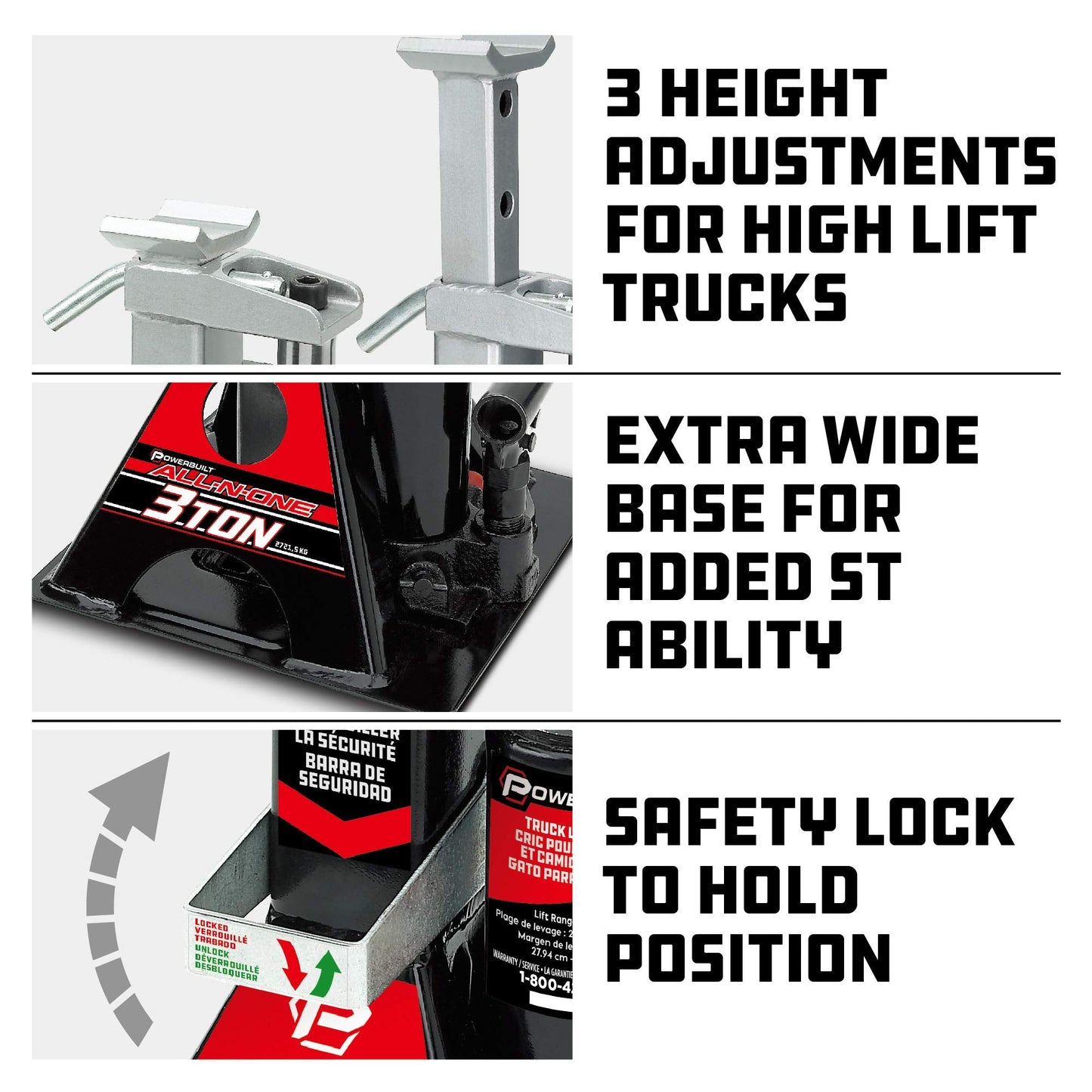Powerbuilt 3 Ton All-in-One Hydraulic Bottle Jack and Jackstand in One Unit, Compact, Wide Base, 11-21 Inch Range, Eliminates Jackstands, for Unibody, Trucks, SUVs, RVs, Cars, Trailers, ASME - 640912