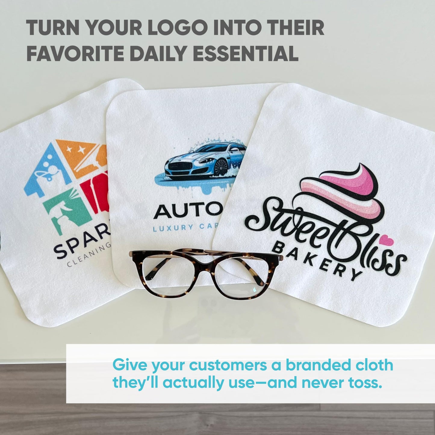 Custom Suede Microfiber Cloths – Trade Show Giveaways 100 Pack | Soft Cleaning Towels for Eyewear, Screens, Phones Lens | Custom Merchandise | Bulk Promotional Items | 10x10 Lens Cloth