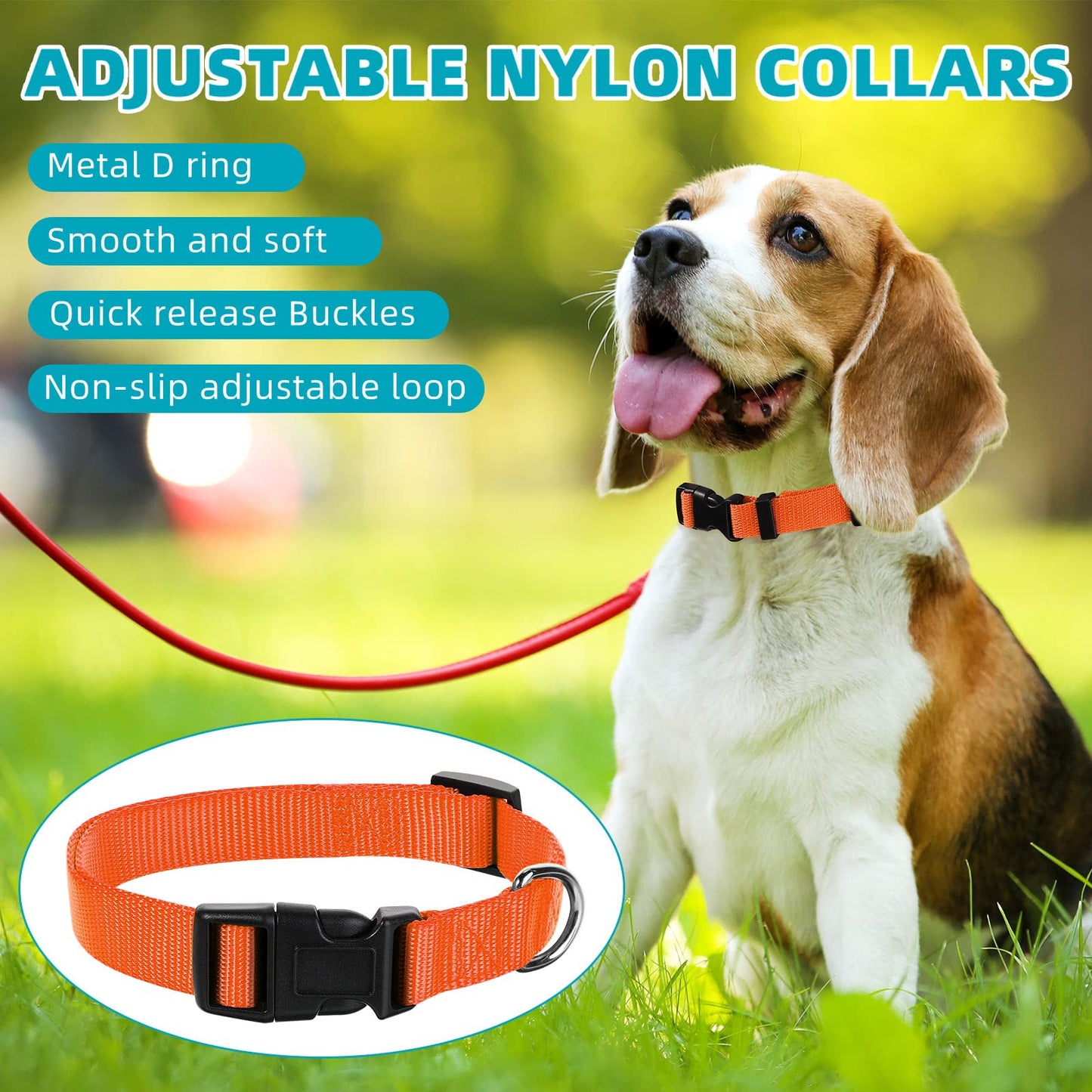 Buryeah 12 Pieces Adjustable Dog Collar Bulk, Nylon Puppy Dog Collars with Quick Release Buckle Collar Bulk for Pets Walking Running Training, Medium(Mixed Colors)