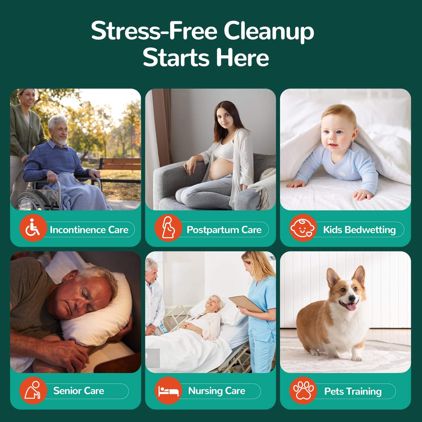 MILDPLUS Bed Pads with Adhesive Strips 30'' X 36'' Disposable Underpads Extra Large Thicker Incontinence Pads for Unisex Adult, Senior, Kids and Pet (30 Count)