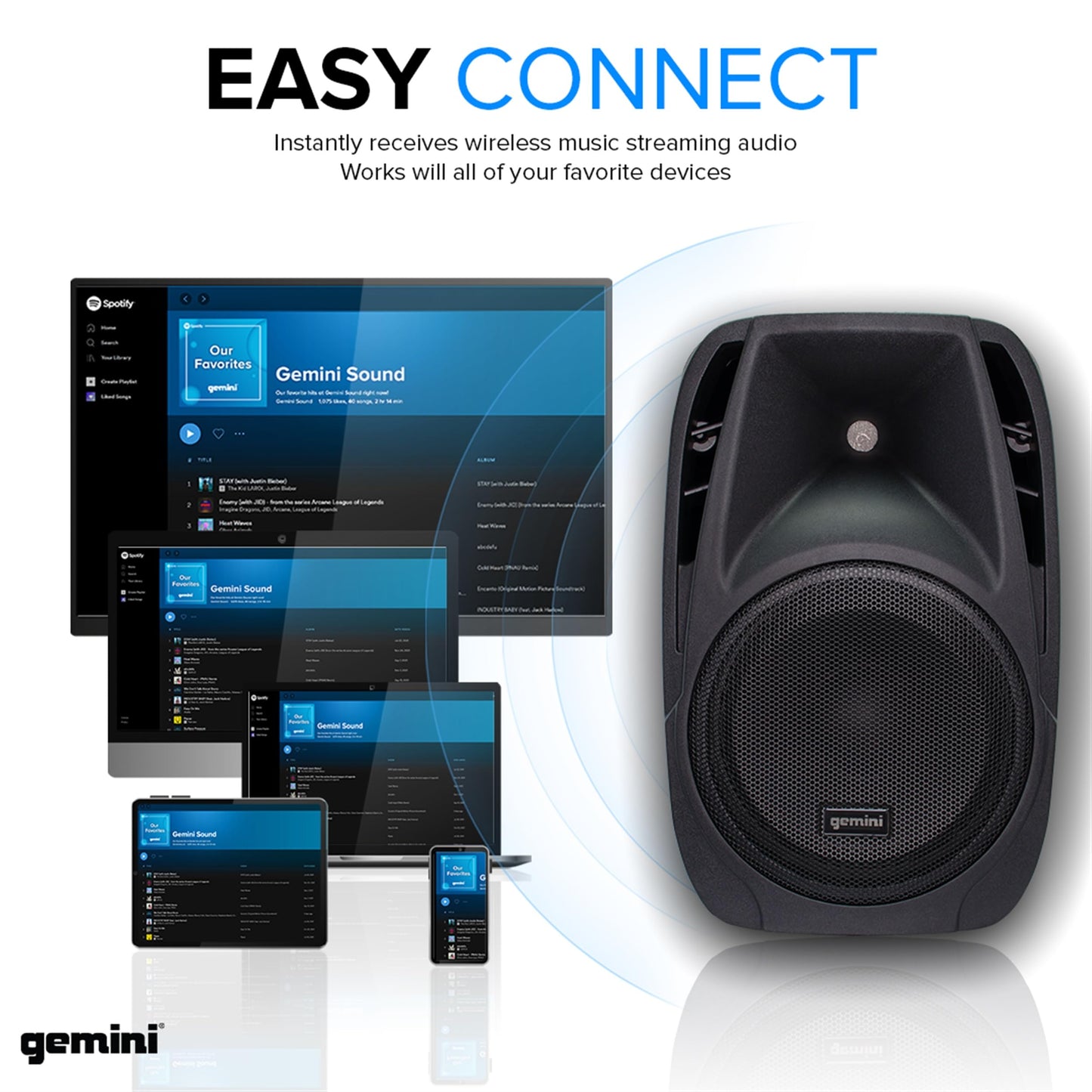 Gemini Portable PA System with Stands, Bluetooth, 600W Powered System with 6-Channel Mixer, Dual 10" Speakers, Mic & Cables—All-in-One for Events, DJs & Fitness (ES-210MXBLU-ST)
