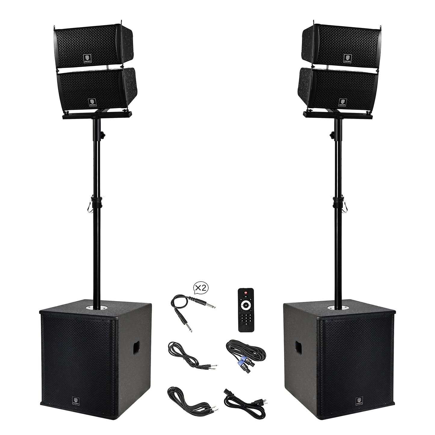 PRORECK Club 6000 15-inch 6000W P.M.P.O Stereo PA Speaker System Combo Set 4 Line Array Speakers, 2 15-inch Subwoofers with Bluetooth/USB Read/SD Card/Remote Control, for Party DJ Wedding Meeting