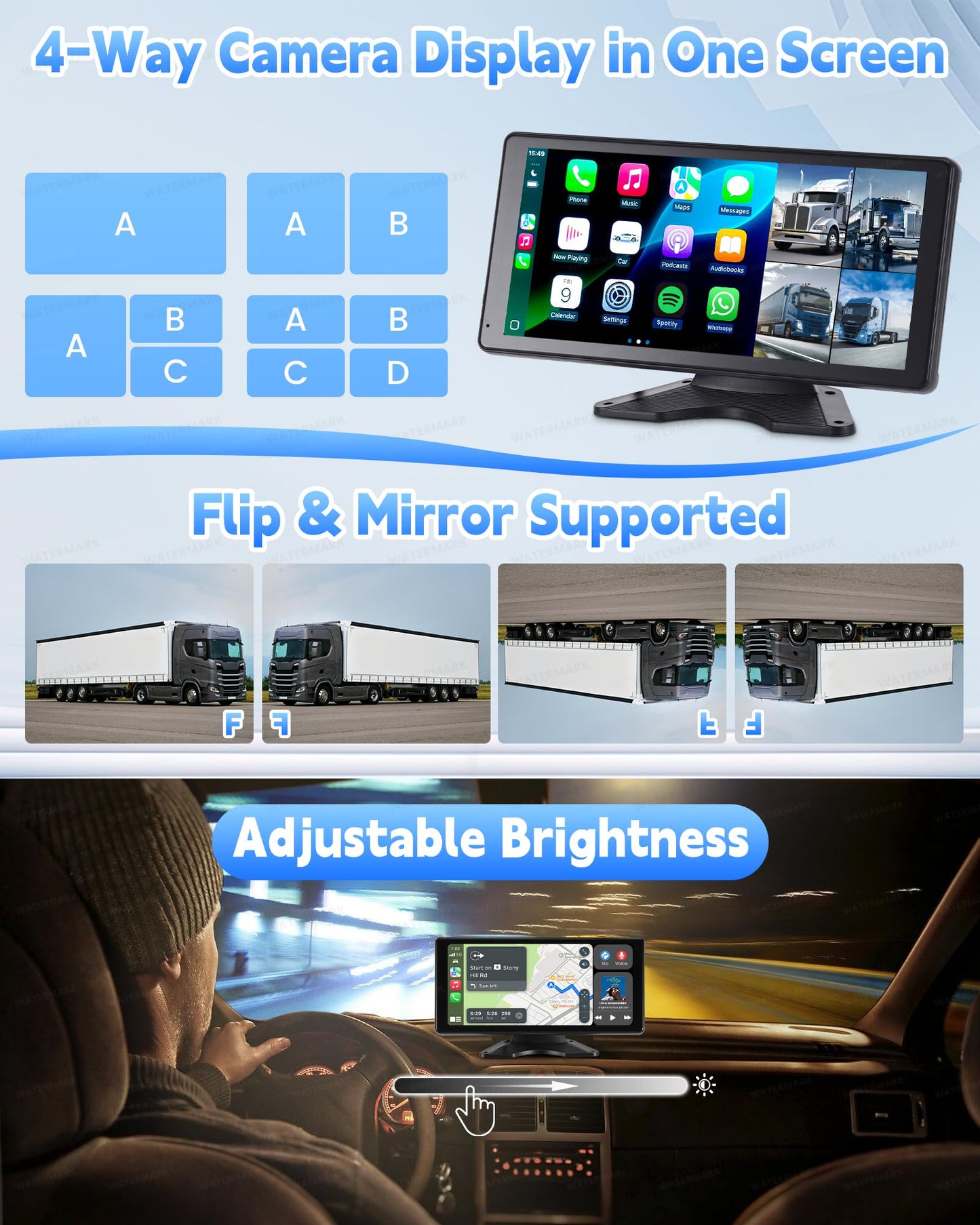 RV Camera System with CarPlay & Android Auto, 10.36'' Monitor with Blind Spot Detection/Parking Monitoring/Voice Control/DVR/Navigation, 4 1080P Backup Camera System for Semi Truck Trailer Camper