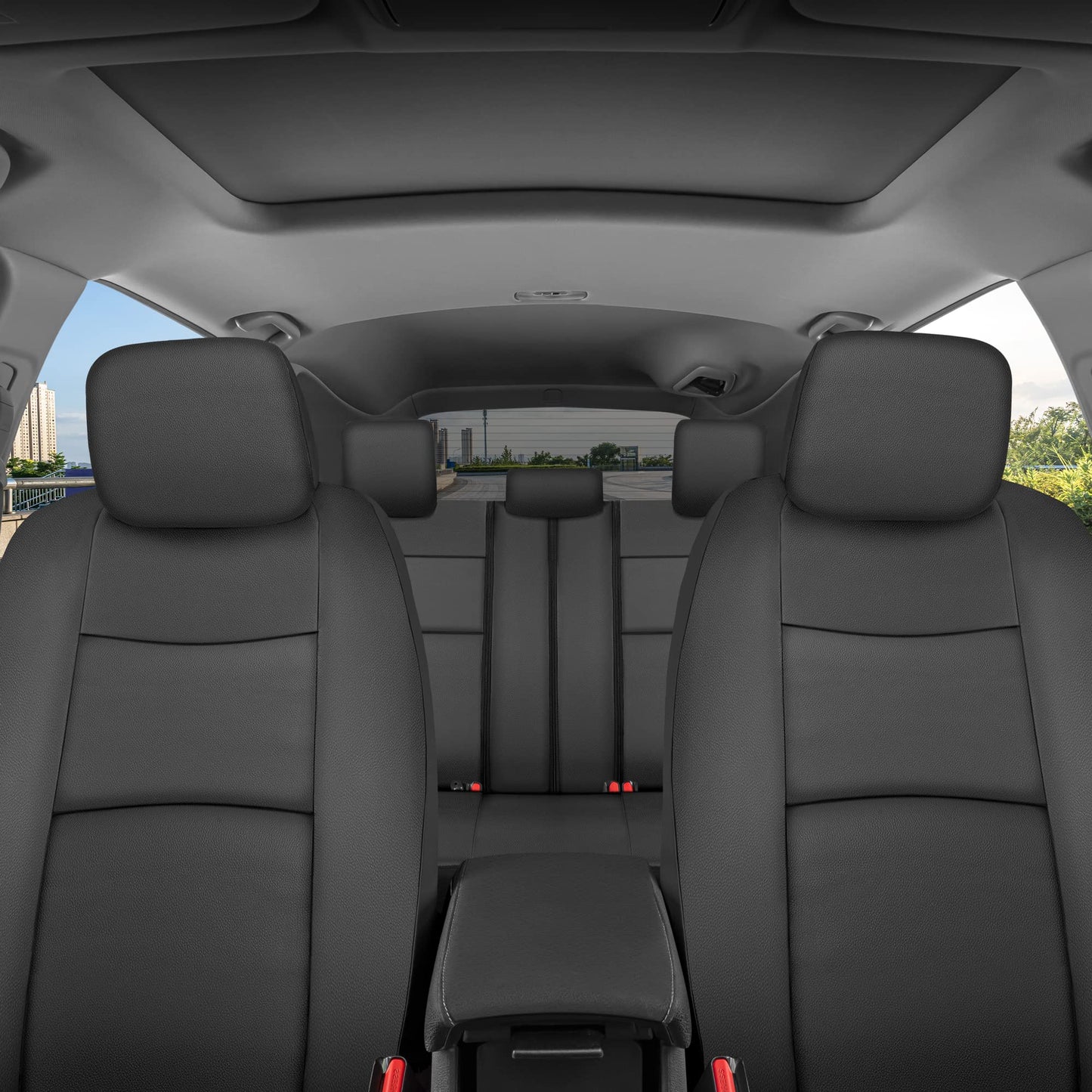 BDk Faux Leather Car Seat Cover Full Set - Front & Rear Split Bench Black Seat Covers For SUV & Truck Seat Covers, Airbag Compatible - Interior Protective Seat Covers for Car Seats & Car Accessories