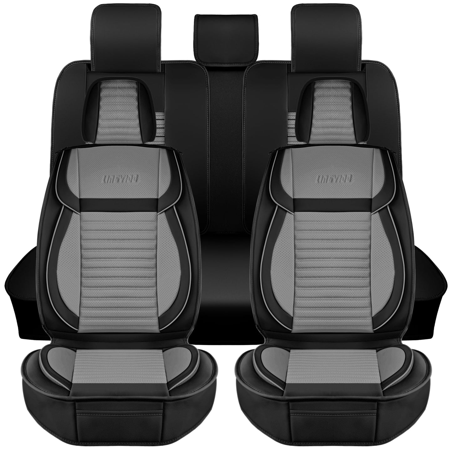 LINGVIDO Car Seat Covers, Breathable and Waterproof Faux Leather Automotive Seat Covers for Cars SUV Truck Sedan,Universal Anti-Slip Driver Seat Cover with Backrest (Full Set, Gray+Black)