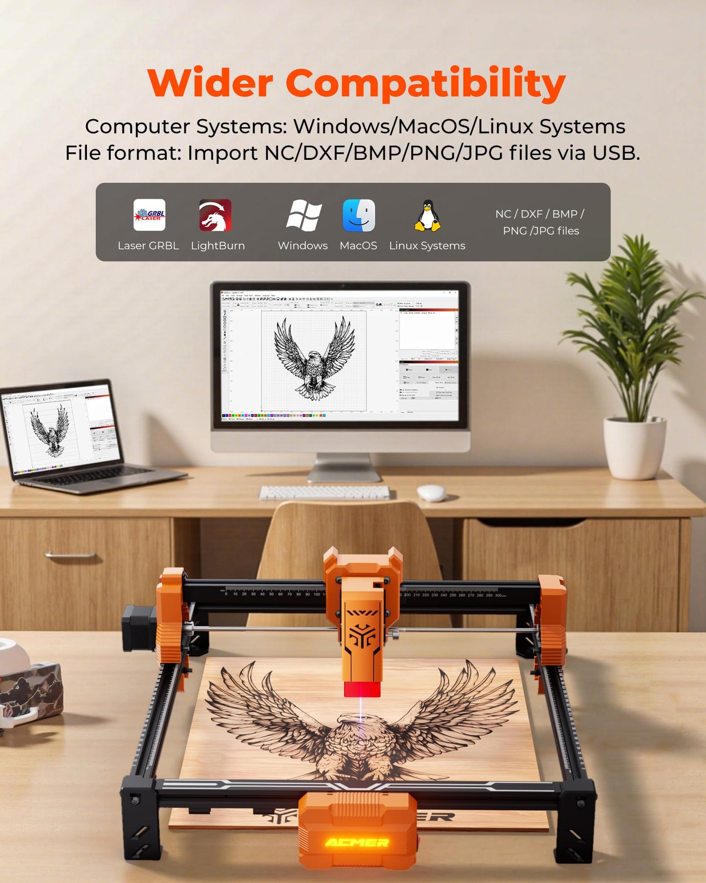 Laser Engraver,ACMER Laser Engraver Machine S2 4W Higher Accuracy DIY Wood Cutter and Engraving Machine with Working Area 300x300mm,0.08mm Laser Spot,CNC Router Machine for Wood Acrylic Metal Glass.