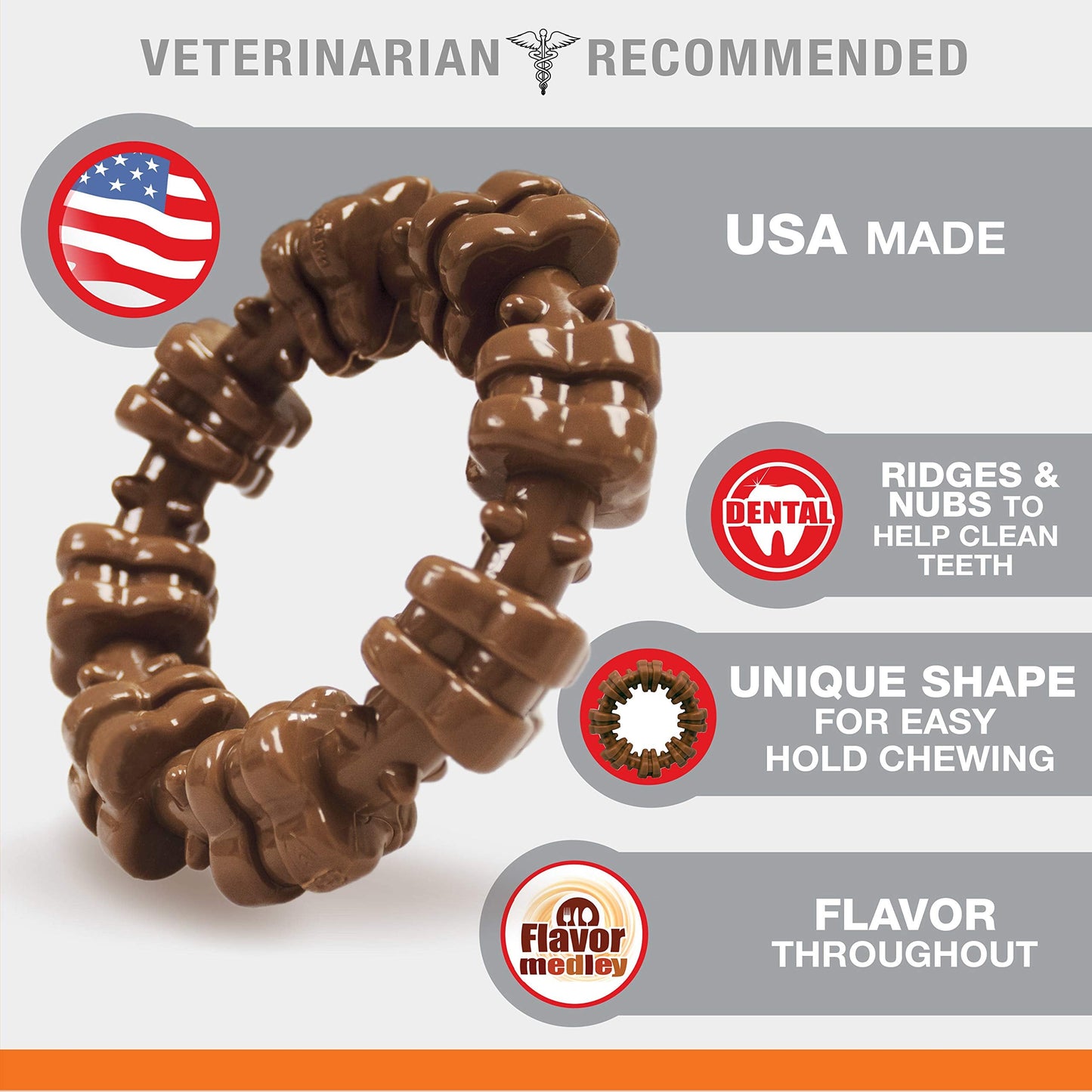 Nylabone Textured Ring Power Chew Toy for Small Dogs, Durable Dog Toys for Aggressive Chewers, Strong Dog Chew Bones To Keep Them Busy, Flavor Medley, Small - Up to 25 lbs, 1 Count