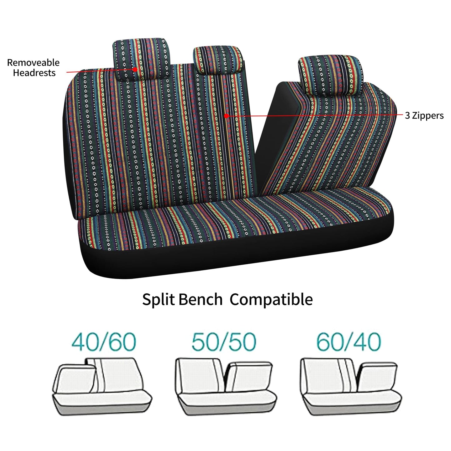 HAIYAOTIMES Baja Saddle Blanket Car Seat Covers Full Set with Seat Belt Pads, Washable Breathable Seat Covers for Cars, Universal Fit Interior Covers for Most Cars, Airbag Compatible, Red/Blue