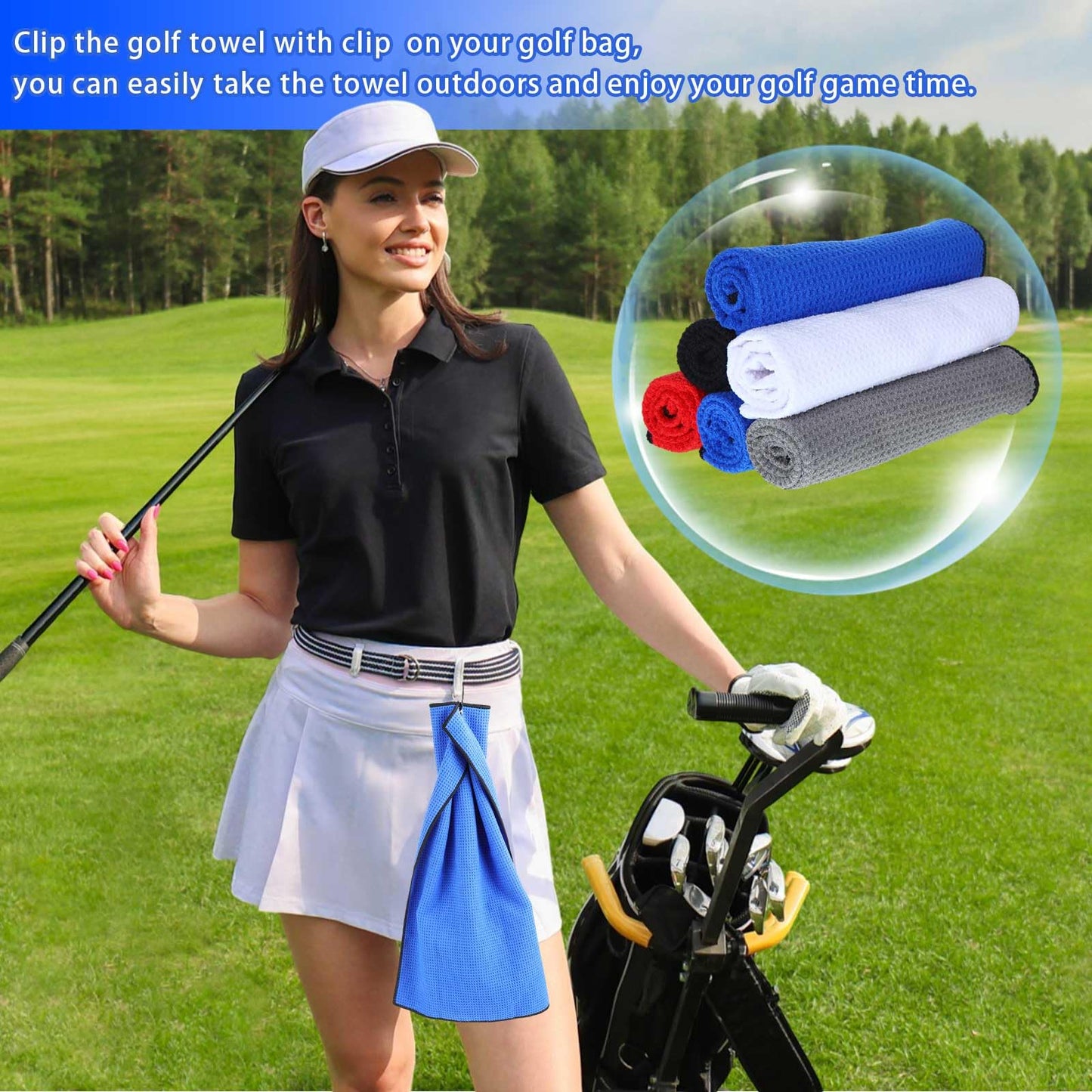 Batiyeer Golf Towels Bulk for Bags 16'' x 24'' Microfiber Waffle Pattern Golf Towels Trifold with Clip for Tournament, Hiking, Yoga(Classic Color,100 Pcs)