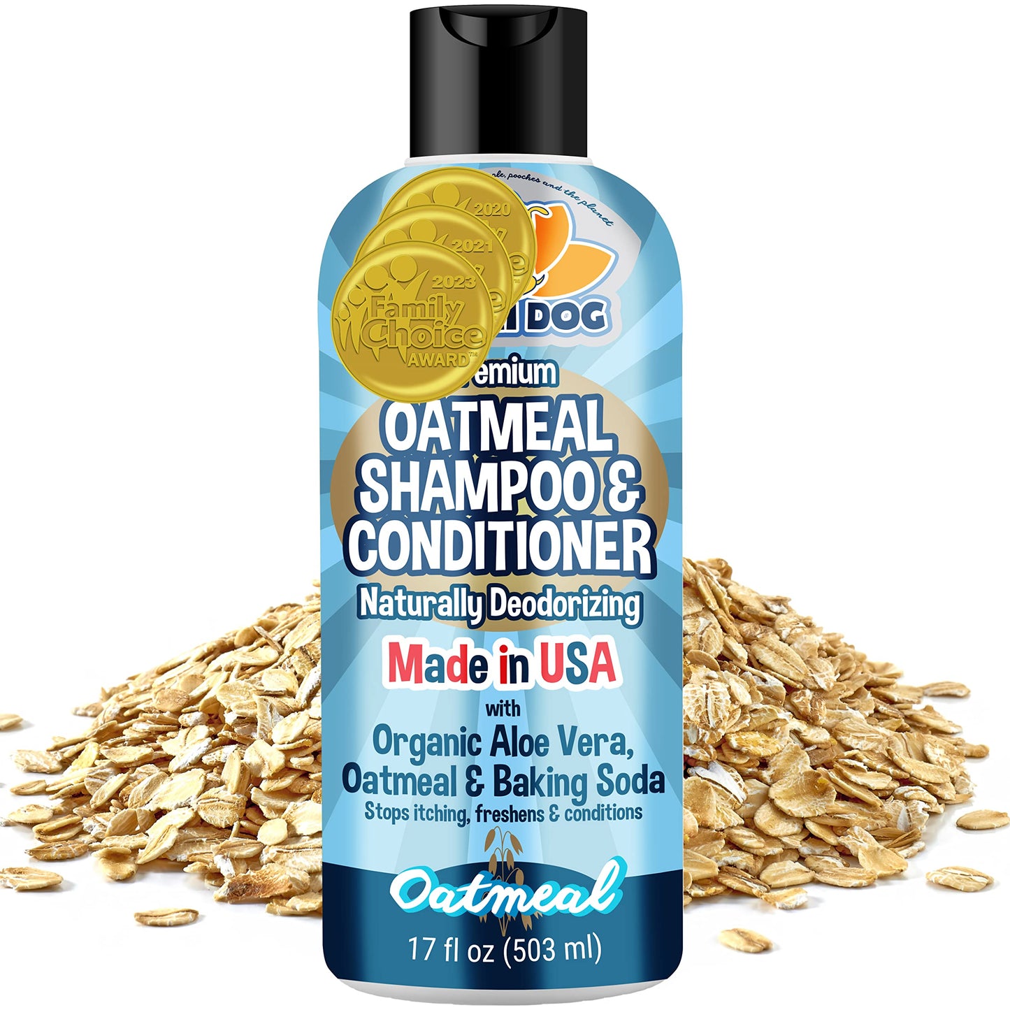 Bodhi Dog Oatmeal Shampoo & Conditioner - Hypoallergenic Formula - Naturally Deodorize Dogs, Cats & Pets - Made w/Organic Ingredients - Moisturizes Dry & Itchy Skin - Made in USA (Oatmeal, 17 Fl Oz)