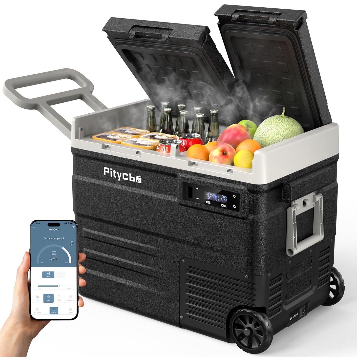 Pitycbo Car Refrigerator 12v Portable Fridge for Car, Auto 56 Quart Dual Zone Freezer Compressor Cooler, -4℉—68℉ 12/24V DC 100~240 Volt AC for Truck, Camping, Travel, Vehicles, RV