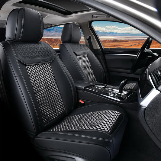 Coverado Front Car Seat Covers, Leather Seat Covers for Car, 2 in 1 Conversions Automotive Car Seat Cover Protector Universal Fit for Most Cars SUVs and Trucks(Black&Gray)