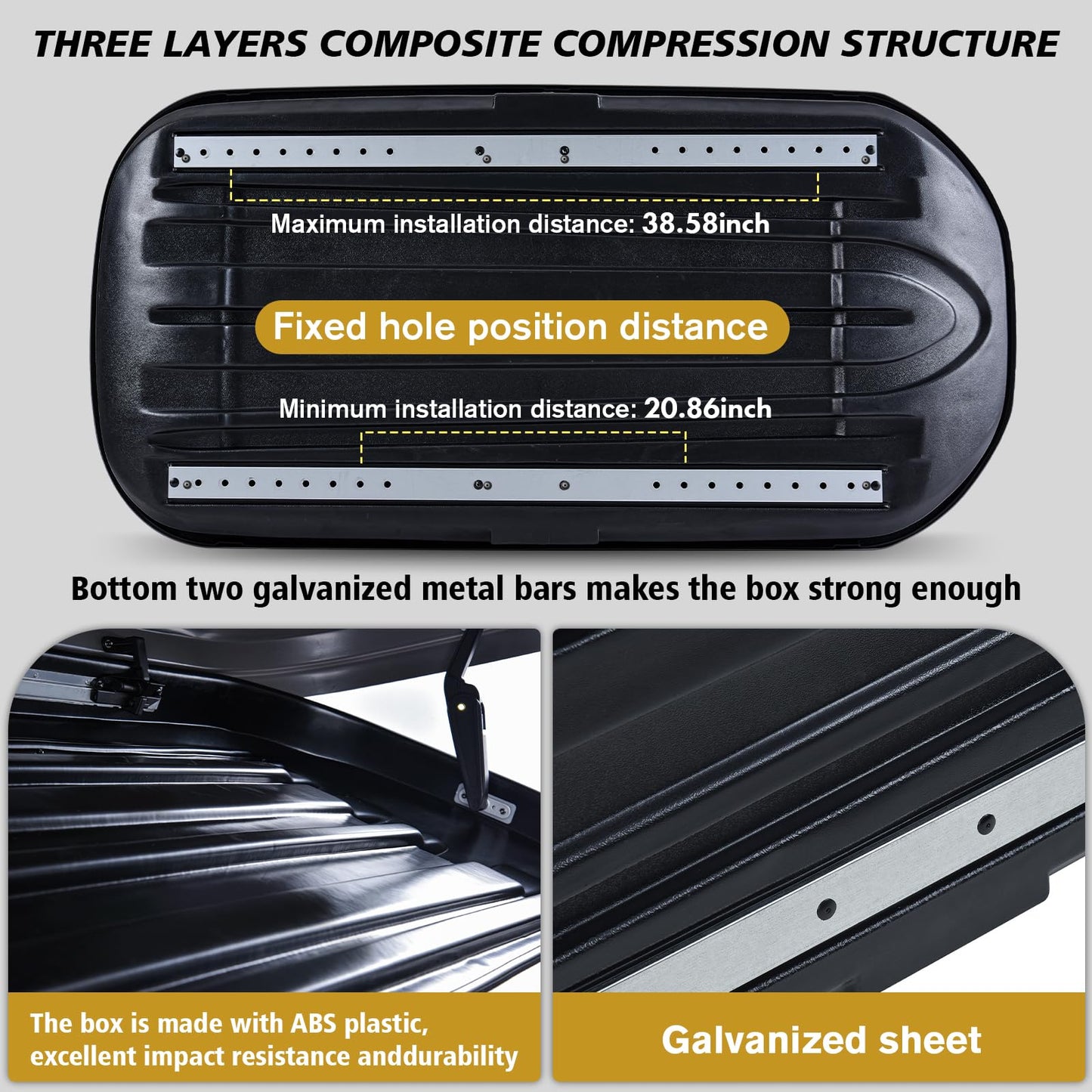 Hard Shell Rooftop Cargo Carrier with Roof Box, Heavy Duty Weatherproof 14 Cubic Feet Rooftop Cargo Carrier for Car Storage, Gray