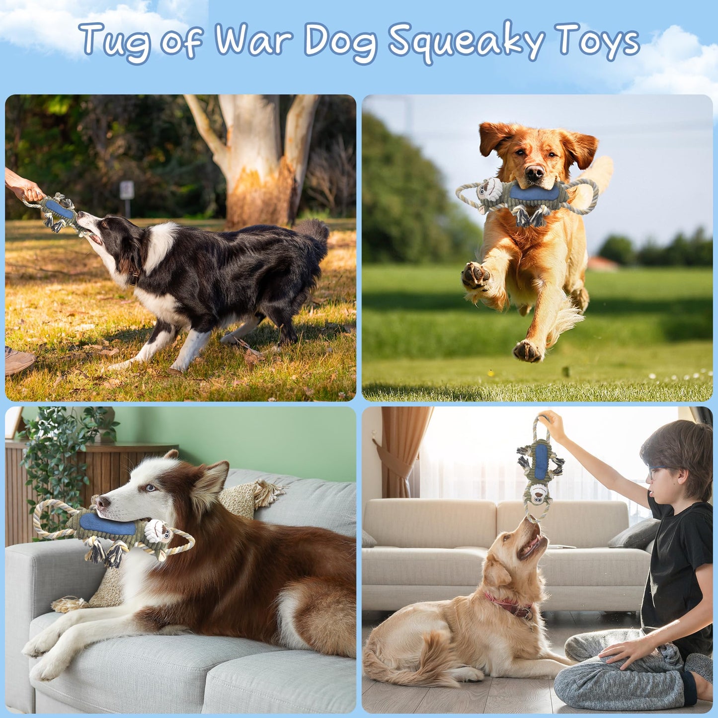 BUYPOW Funny Plush Dog Chew Toys, Squeaky Dog Toys, Interactive Tug of War Puppy Toys, Stuffed Dog Toys for Small, Medium and Large Dogs - Monkey