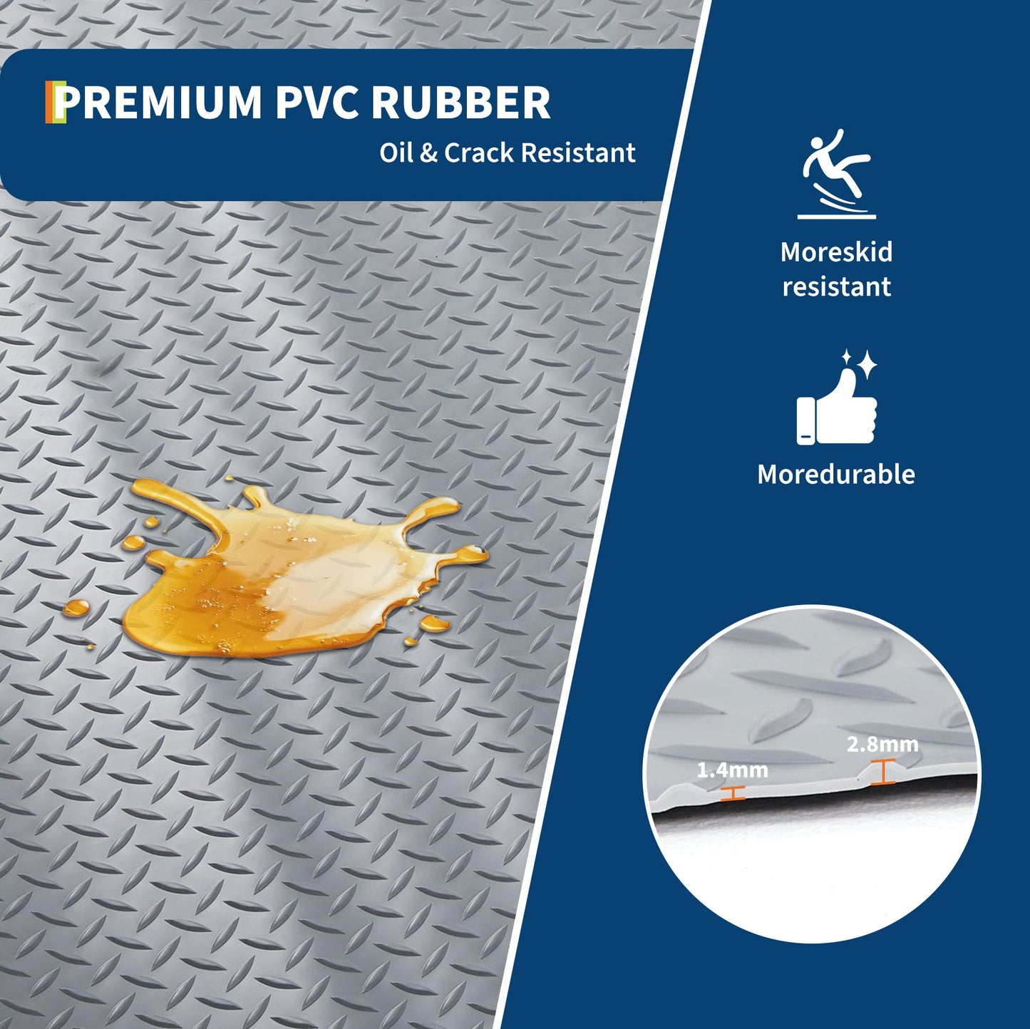 Mochalight Garage Floor Mat 8x20 FT, 2.8Mm Thick PVC Garage Floor Roll Cover, Non Slip Diamond Plate Surface, Full Protection for SUV Truck Car Parking, Indoor Garage Flooring, Workshop Mat