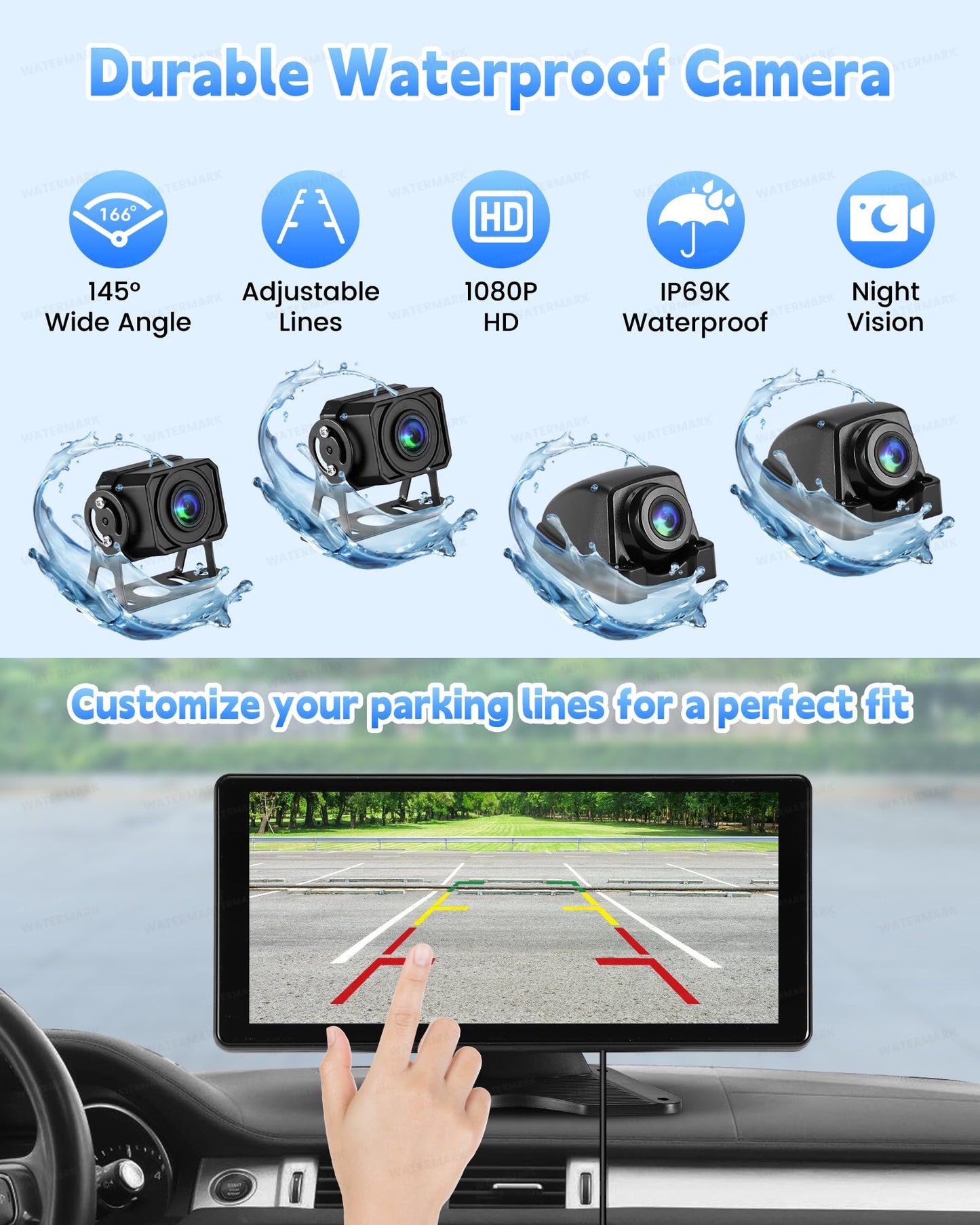 RV Camera System with CarPlay & Android Auto, 10.36'' Monitor with Blind Spot Detection/Parking Monitoring/Voice Control/DVR/Navigation, 4 1080P Backup Camera System for Semi Truck Trailer Camper