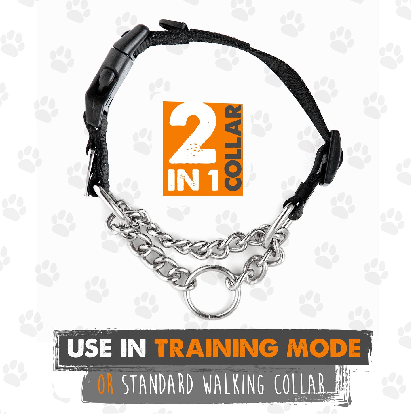 Mighty Paw Martingale Dog Collar 2.0 | Trainer Approved Limited Slip Collar with Stainless Steel Chain & Heavy Duty Buckle - Modified Cinch Collar for Gentle & Effective Pet Training - Large, Black
