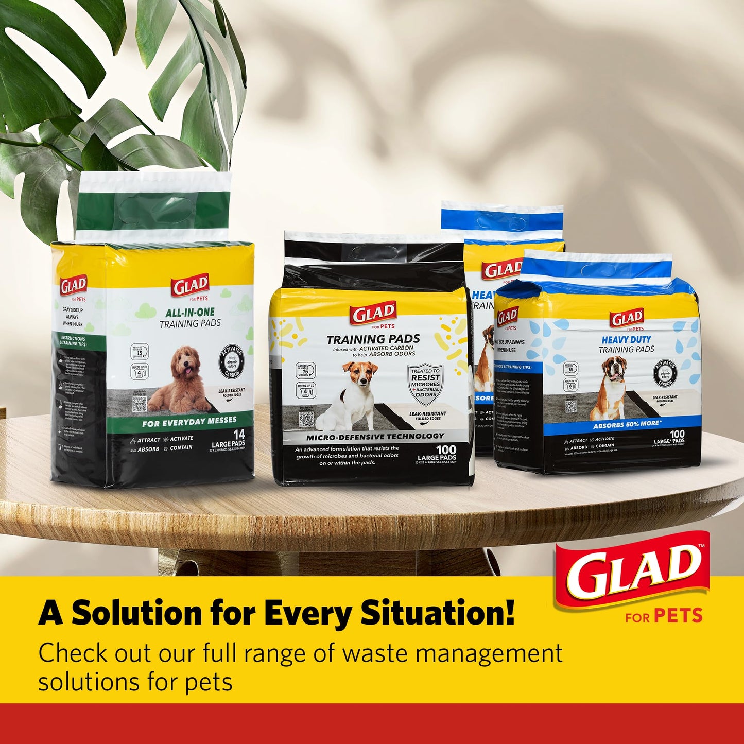 Glad for Pets JUMBO-SIZE Charcoal Puppy Pads, All-in-One | Black Training Pads That ABSORB & Neutralize Urine Instantly | New & Improved Quality Puppy Pee Pads, 30 Count - 2 Pack