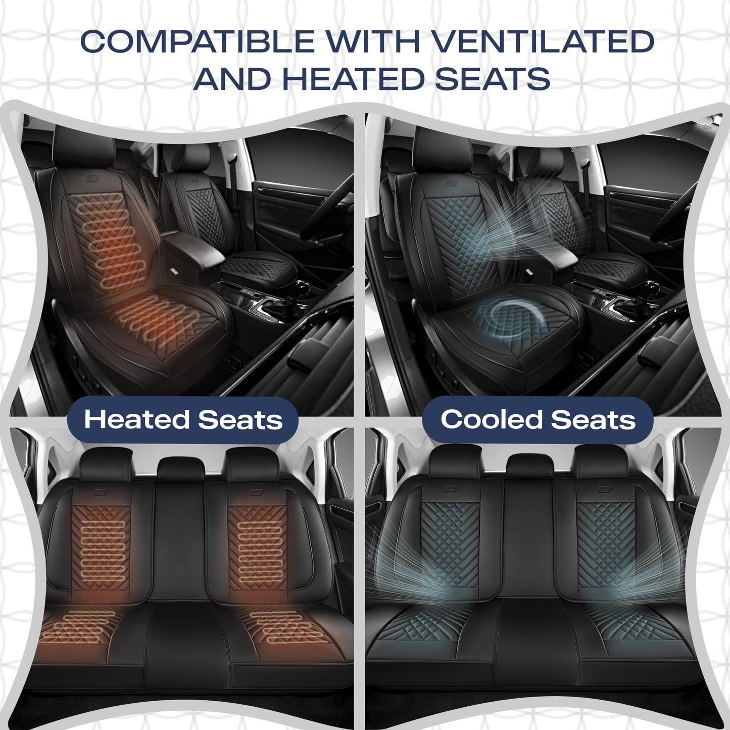 Skechers Car Seat Covers,MAX Cushioning Memory Foam Piping Leather Seat Covers,Waterproof Car Seat Protector Full Set,Car Seat Cushion Airbag Universal Fit for Most Cars,Vans,Trucks,SUV,Black