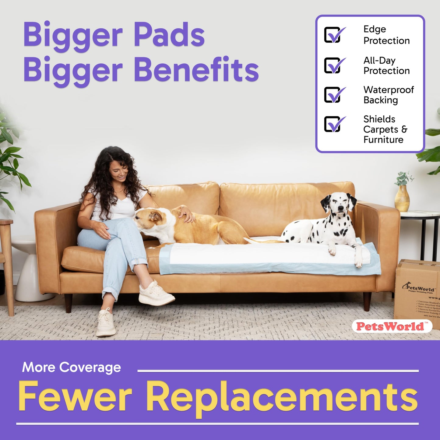 PETSWORLD Enormous Dog Training & Potty Pads, 37x54 inch - Tear Resistant with Strong Leak-Proof Backing, Optional Adhesive Tape, 50 Count