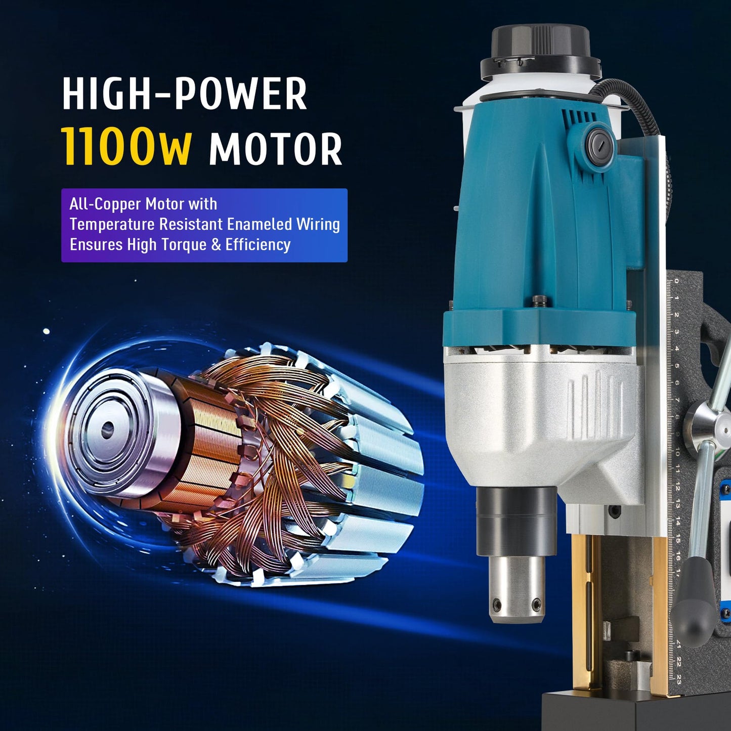 ZELCAN 1100W Mag Drill Press, Portable Magnetic Drill Press with 1.6" Boring Diameter, Heavy Duty Magnetic Drill with 11 Drill Bits, 2700 lbf 550 rpm Electric Drilling Machine with All-Copper Motor