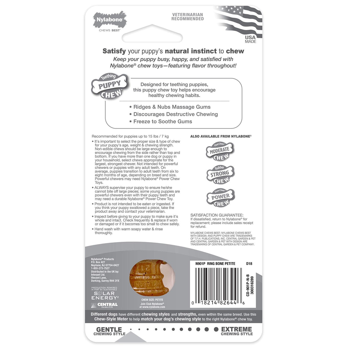 Nylabone Ring Bone Chew Toy for Puppies, Puppy Teething Toys, Puppy Enrichment Toys, Chicken Flavor, X-Small Dogs - Up to 15 lbs, 1 Count