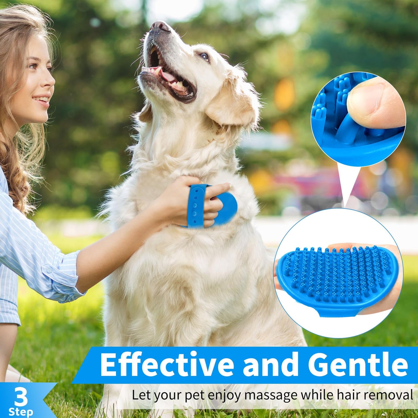 Comotech 6PCS Dog Bath Brush & Dog Toothbrush | Adjustable Handle Shampoo Brush & Scrubber for Short & Long Haired Dogs & Cats | Effectively Solve Odor & Stain Removal Problems | Pet Supplies (Blue)