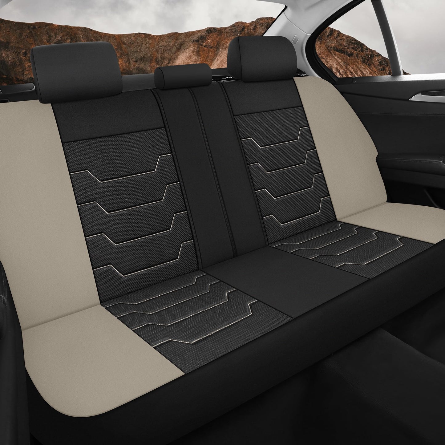 CAROMOP Breathable Car Seat Covers Full Seats,3D Air Mesh Cloth Seat Covers for Cars, Split Bench Compatible Car Interior Covers, Universal Fit Most Car Sedan Truck SUV(Black/Beige)