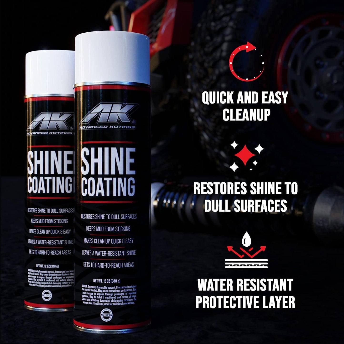 Advanced Kotings High Gloss Shine Coating Spray | Revives Dull Surfaces, UV Protectant, Vinyl, Rubber, Plastic, Easy Off-Road Clean-Up, ATV, UTV, Dirt Bikes & Surfaces | Net Weight 12oz - 12-Pack