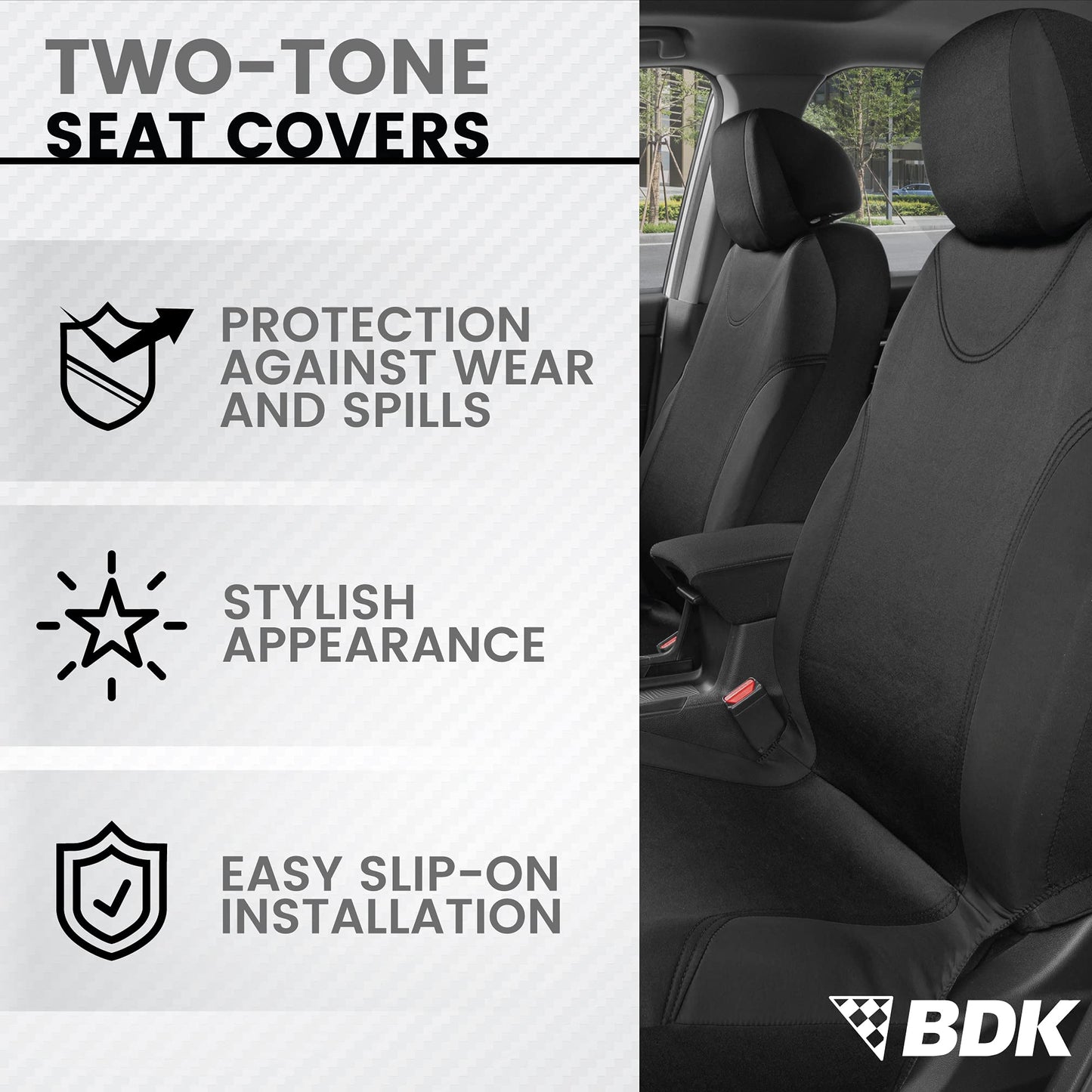 BDK Black Car Seat Covers Full Set - Universal Fit Matching Set Seat Covers for Trucks & Car Seat Protector for SUV - Front Seats, Rear Back Bench, & Headrest Seat Covers for Cars Interior Covers