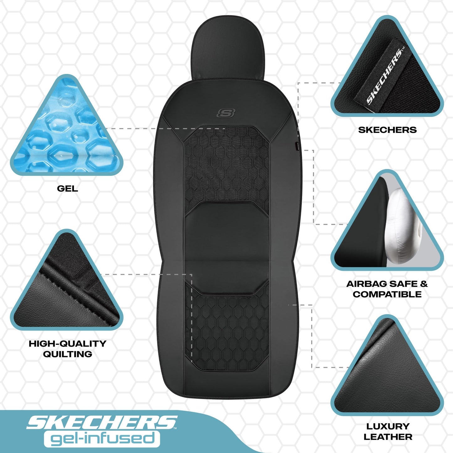 Skechers Gel Seat Covers,Cooling Car Seat Covers,Leather Front Seat Covers,Airbag Compatible,Automotive Comfort Universal Fit for SUVs,Vans,Sedans,Cars,Trucks,Black