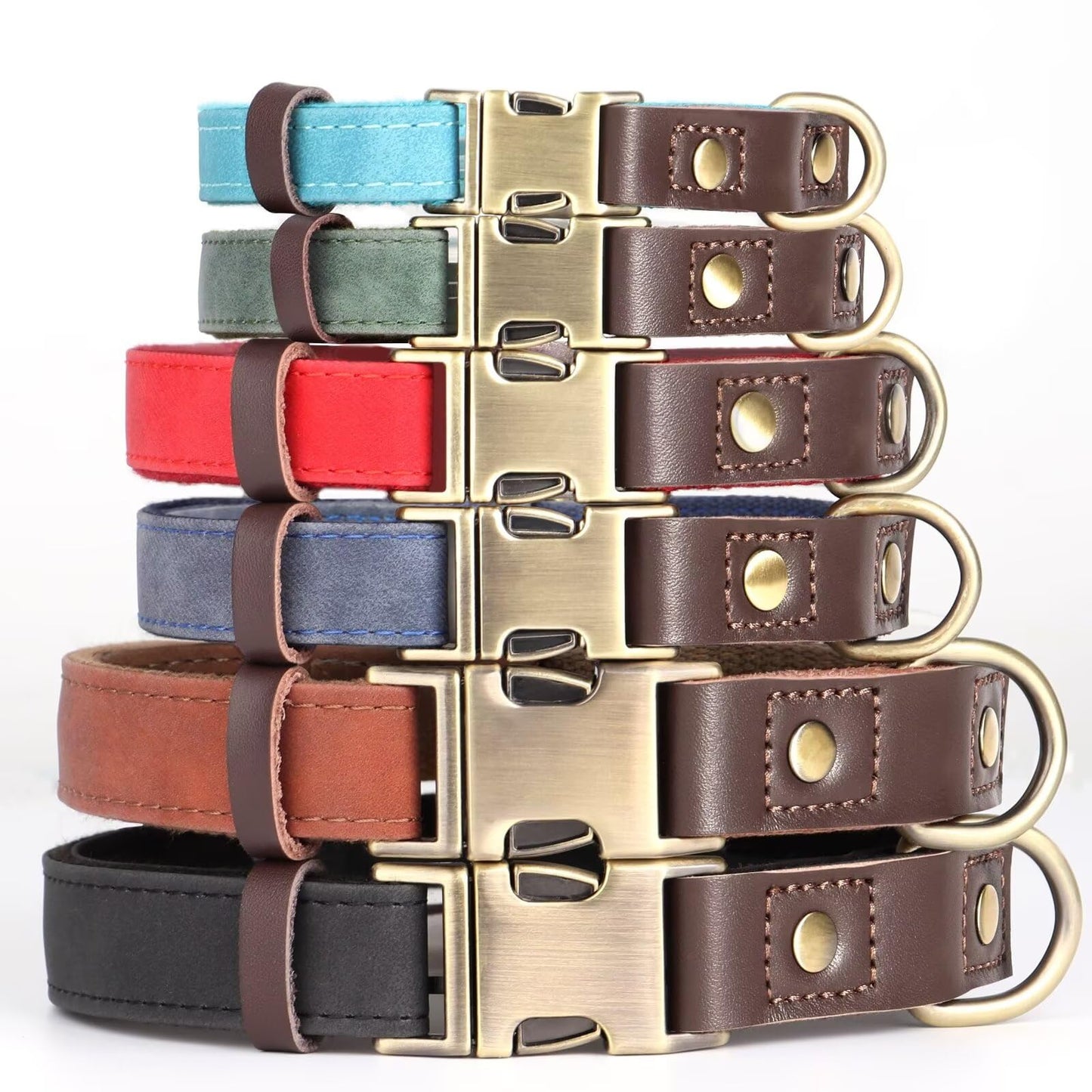 Didog Soft PU Leather Dog Collars for Small Dogs,Classic Adjustable Dog Collars with Quick Release Metal Buckle,Easy Clean and Comfortable with Nylon Lining,Green,S Neck 10-15"