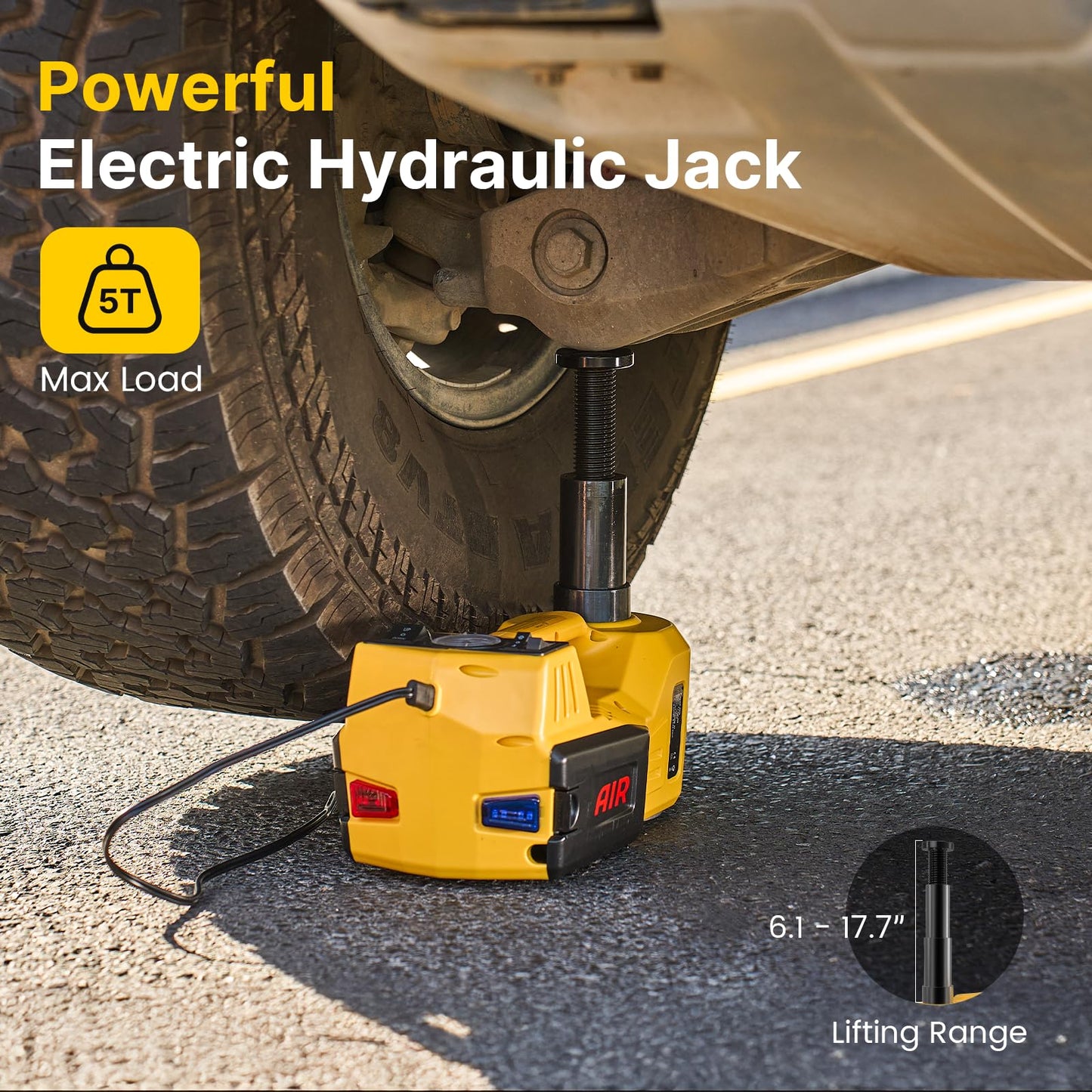 TaskStar Electric Car Jack Kit, 5 Ton/11023 lbs 12V Hydraulic Car Jack Lift with Electric Impact Wrench and Tire Inflator Pump, Portable Auto Kit for SUV MPV Sedan Truck Change Tires Garage Repair