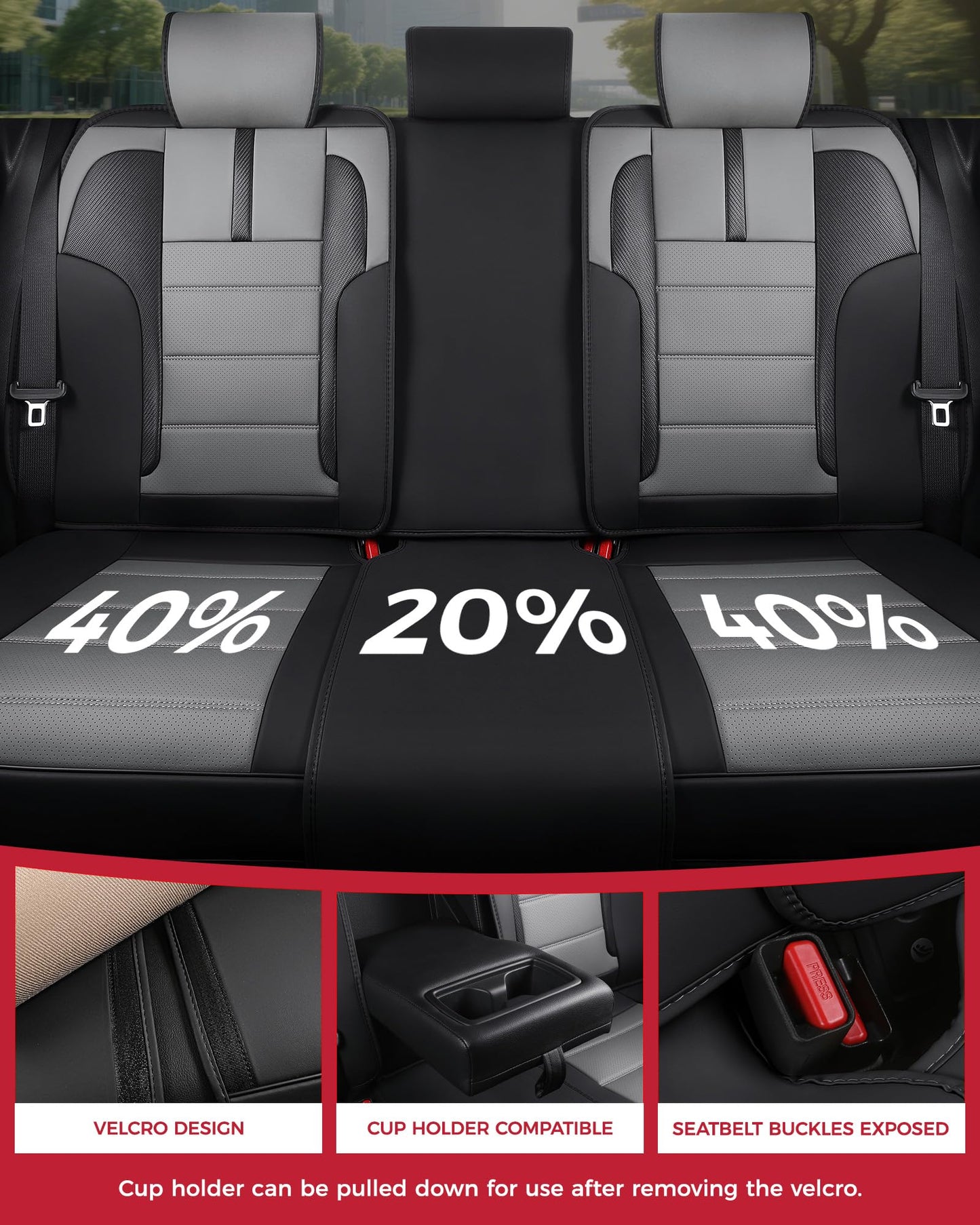 FREESOO Black Gray Car Seat Covers Full Set - Faux Nappa Leather Seat Covers for Cars, with Front Seatbelt Pads, Luxury Waterproof Cushion Protector Accessories Fit for Most 5 Seats Sedans SUV Trucks