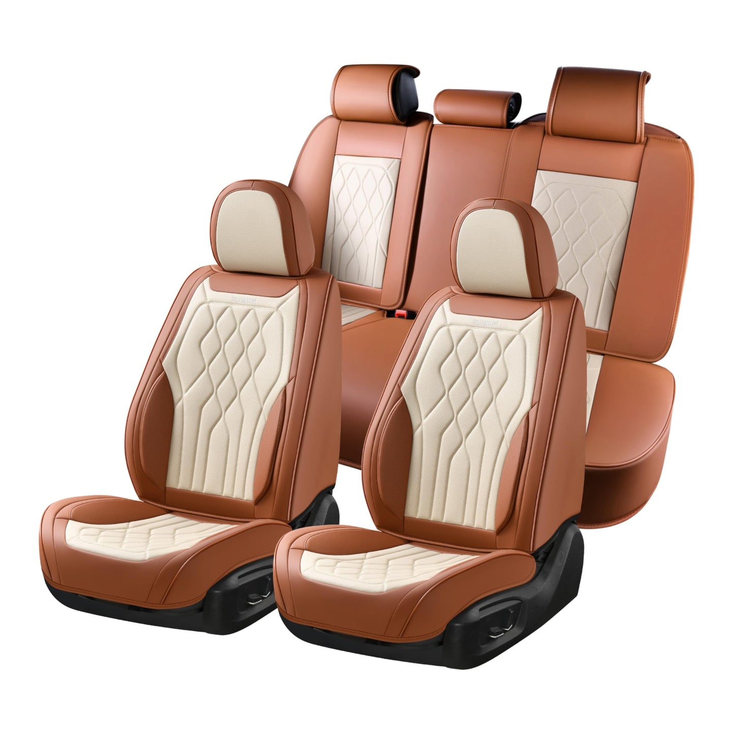 FLORICH Leather Car Seat Cover 5 Pieces, Full Set Car Seat Covers, Automotive Seat Covers Protector Fit for Most Sedans SUV Pick-up Truck - Brown&Beige