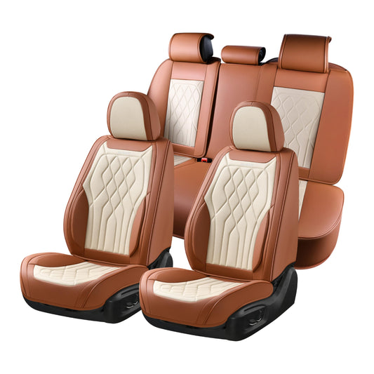 FLORICH Leather Car Seat Cover 5 Pieces, Full Set Car Seat Covers, Automotive Seat Covers Protector Fit for Most Sedans SUV Pick-up Truck - Brown&Beige