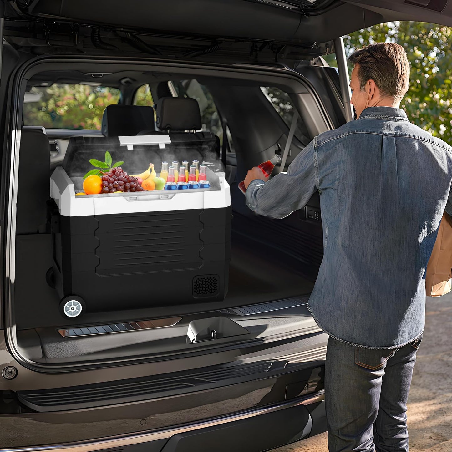 SHAREWIN Car Fridge, Car Refrigerator with Wheels, Electric cooler, Portable Freezer, 4℉~68℉, 12/24V DC, 100~240V AC APP Control, Portable Refrigerator, Travel, Truck, Camping, Boat (37QT)